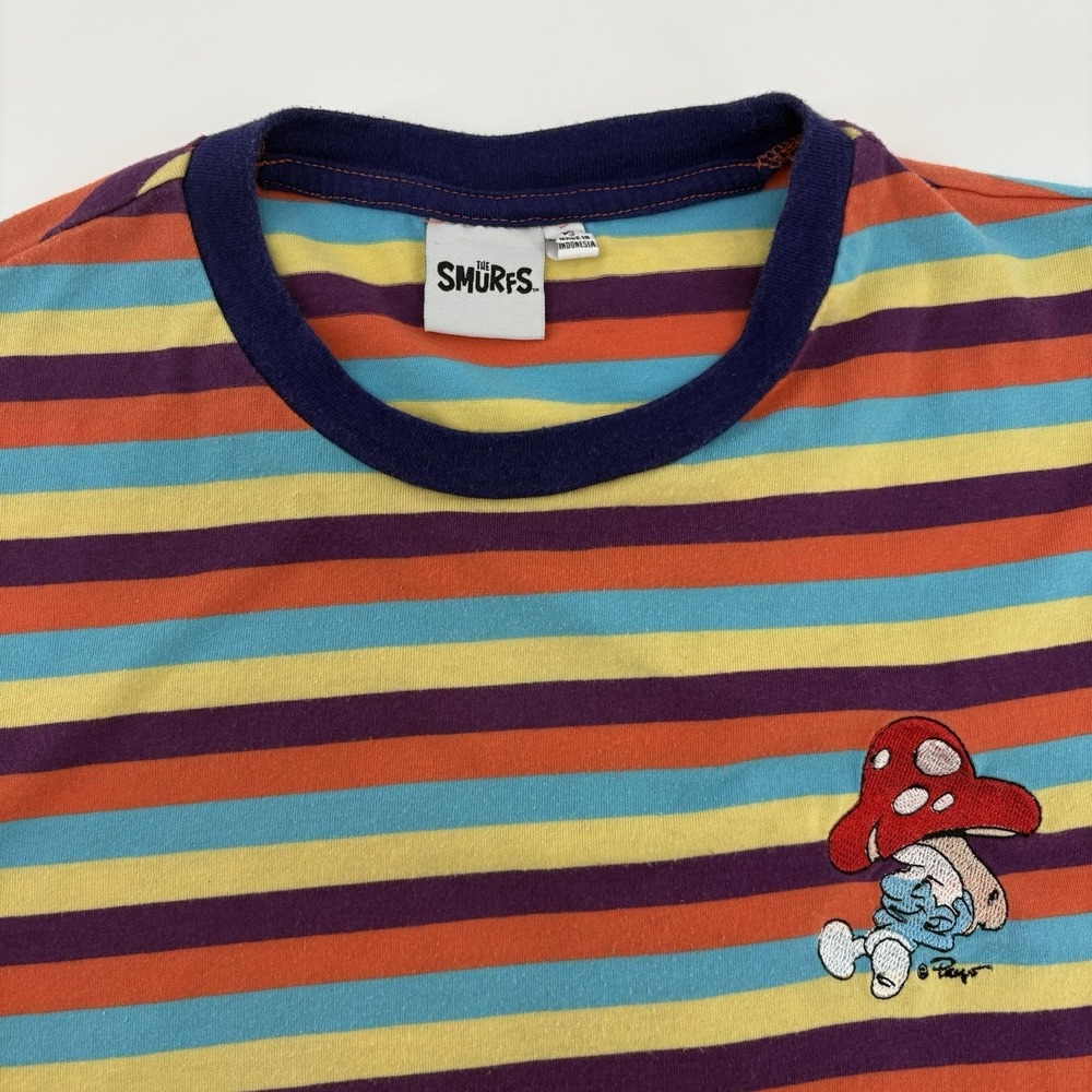 The Smurfs Embroidered Peyote Mushroom Colorful Short Sleeve T-shirt Sz Large